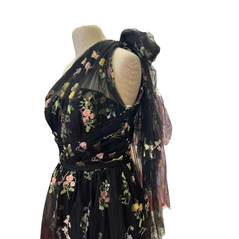 Darling Custom Made Tailored Handmade One-Shoulder Black Floral Embroidered Dres - Picture 5 of 14